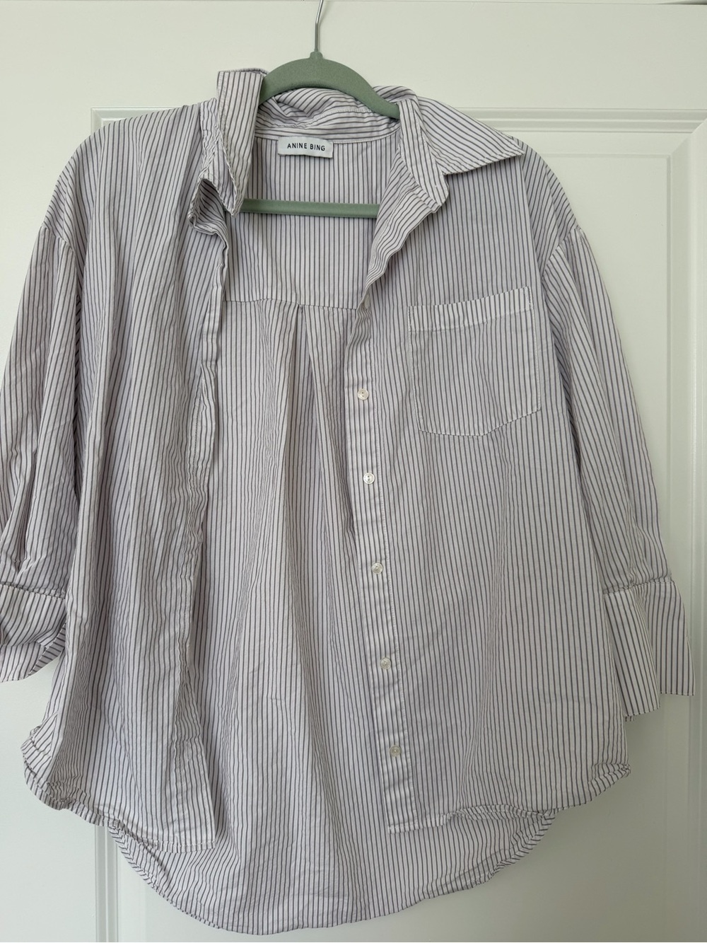 ANINE BING Striped Button-Down Shirt - White & brown